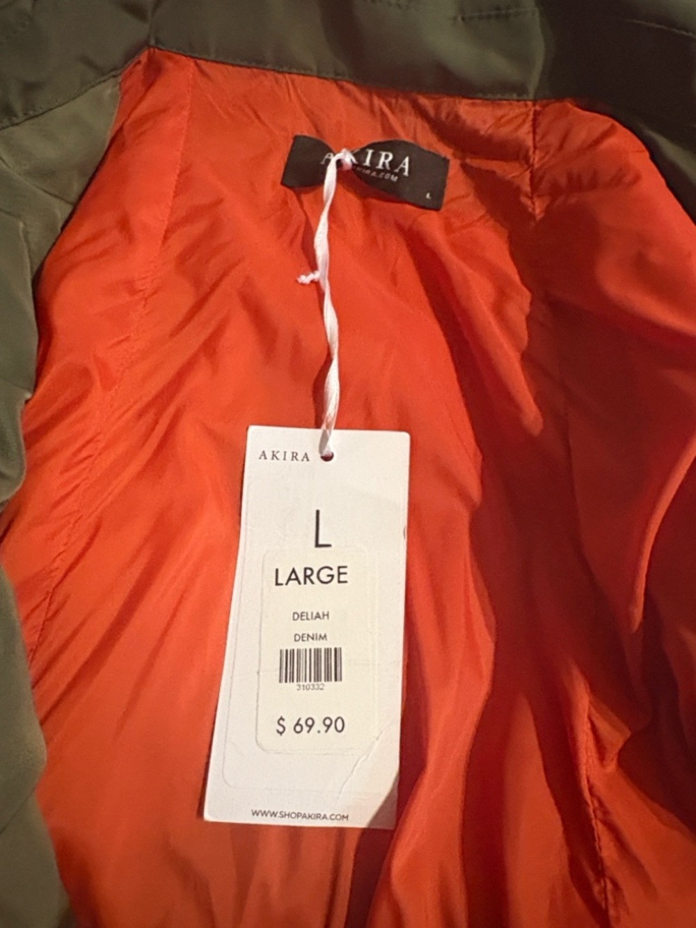 AKIRA Denim & Olive Puffer Sleeve Utility Jacket NWT - Picture 4 of 4